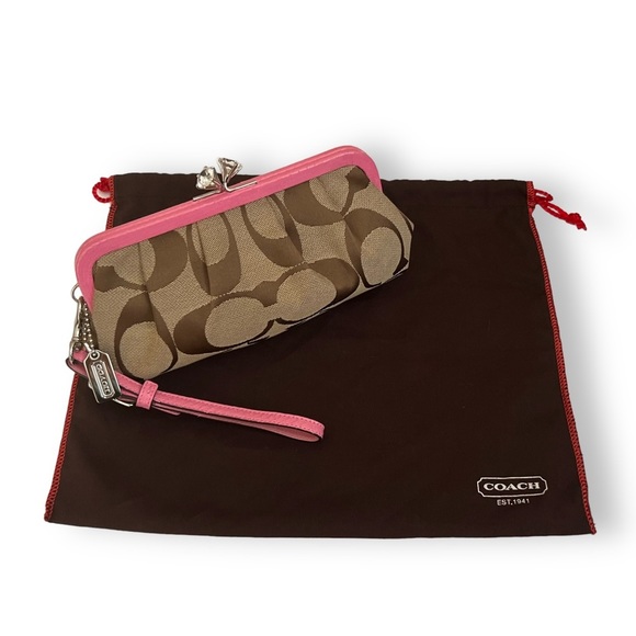 Coach Handbags - Rare Coach Limited Edition Jeweled Kisslock Wristlet Clutch Bag Hot Pink Brown